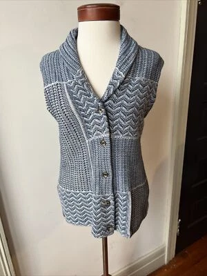 Chaps牛仔纽扣领蓝色针织背心女式中号西南设计 — 第 1/4 张图片