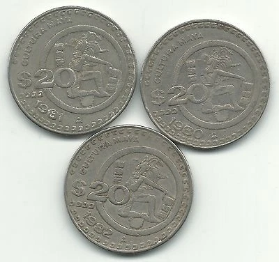 BETTER GRADE LOT 3 MEXICO 20 PESOS (SNAKE)-1980,1981,1982-APR498 - Image 1 of 2