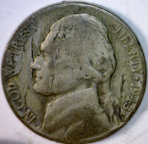 1943 ERROR LAMINATION Jefferson Nickel SILVER Coin Defective Peeling Planchet NR Cover