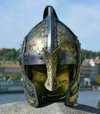 Casco Caballero Medieval Bogato Grabado Fantasía Normando Vikingo Casco Réplica Foto 1 de 4