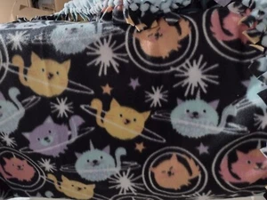 Fleece fabric no sew blanket - Cosmic kitties - Picture 1 of 1