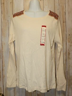 Womens Ivory Antique White NorthCrest Long Sleeve Shirt Size Medium NWT NEW - Image 1 of 2