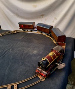 VINTAGE WINDING TIN HORNBY TOY TRAIN SET TRACK WITH BOXPACK ENGINE ENGLAND 1930 - Picture 1 of 17