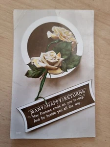 Vintage Many Happy Returns Hand Coloured Postcard (creased) - Picture 1 of 11