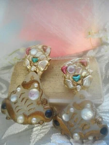 Grosse Vintage Modeschmuck Ohrclips mit Steinchen Hippie Ohrschmuck aus Ibiza - Bild 1 von 9