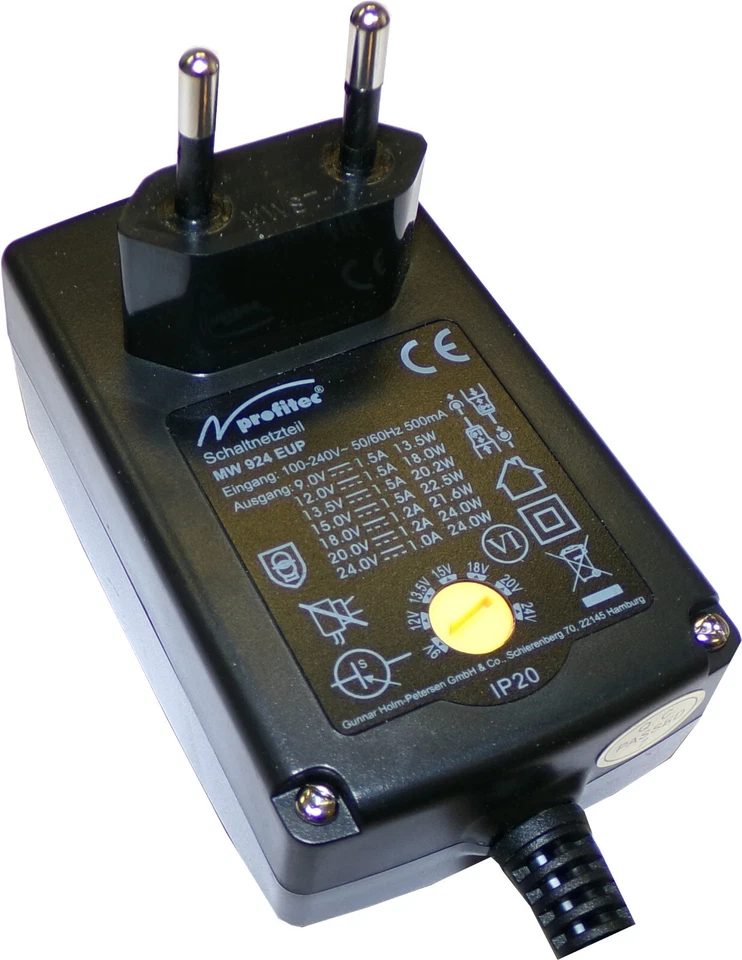 1500mA Schaltnetzteil, regelbar 9-24V DC, stabilisiert, kurzschlußfest, 100-240V - Bild 1 von 3