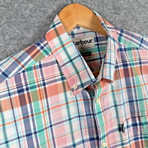 Barbour Shirt Mens Medium Multicolour Plaid Check Tailored Long Sleeve Preppy - Picture 1 of 13