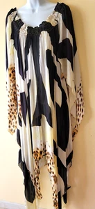 ROBERTO CAVALLI SILK ANIMAL PRINT ASYMMETRIC OFF_SHOULDER KAFTAN DRESS 46/XL - Picture 1 of 12