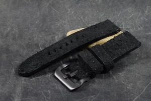 PULSERA RELOJ 22/22 115/75 MM NEGRO NOBUCK PELO LARGO CUERO HECHO A MANO MA STRAP 627 - Imagen 1 de 8