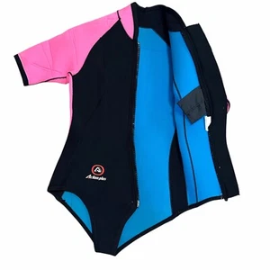 Traje de neopreno bikini de manga corta Action Plus para mujer talla M rosa negro verde azulado cremallera frontal - Imagen 1 de 9