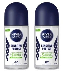 NIVEA Men Sensitive Protect Anti-Perspirant Deodorant Roll-On 50ml, Pack of 2 - Picture 1 of 2