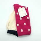 A New Day Womens Crew Socks 2 Pairs Polka Dot Smile Face Pink Ivory Metallic