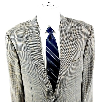 Abrigo deportivo Hickey Freeman seda lana adornada 2 botones 42L azul tostado pata de gallo con Foto 1 de 4