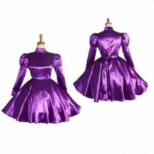 French girl maid Sissy Purple Satin lockable dress Cosplay Costume Tailor-made - Picture 1 of 4