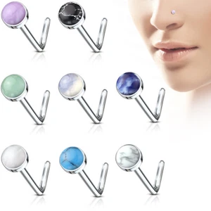 Anillos nasales de piedra semipreciosa de acero quirúrgico calibre 20 g 8 piezas - Imagen 1 de 2