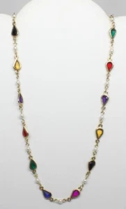 Multicolor Teardrop Crystals and Pearl Necklace, 25 Inch - Picture 1 of 3
