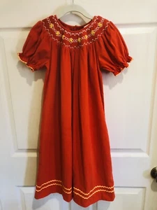 Mom & Me Girl’s S/S Smocked Beaded Corduroy Dress NWOT Size 6X Red Beautiful! - Picture 1 of 12