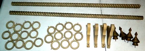 SET OF ANTIQUE 1890'S 1900'S WOODEN SPIRAL CURTAIN DOWEL RODS W/ GOLD GUILT ENDS - Picture 1 of 15