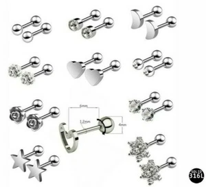 Damen Ohrringe Edelstahl 316L Zirkonia 10 Paar Set Stern Mond Herz Silber - Bild 1 von 8