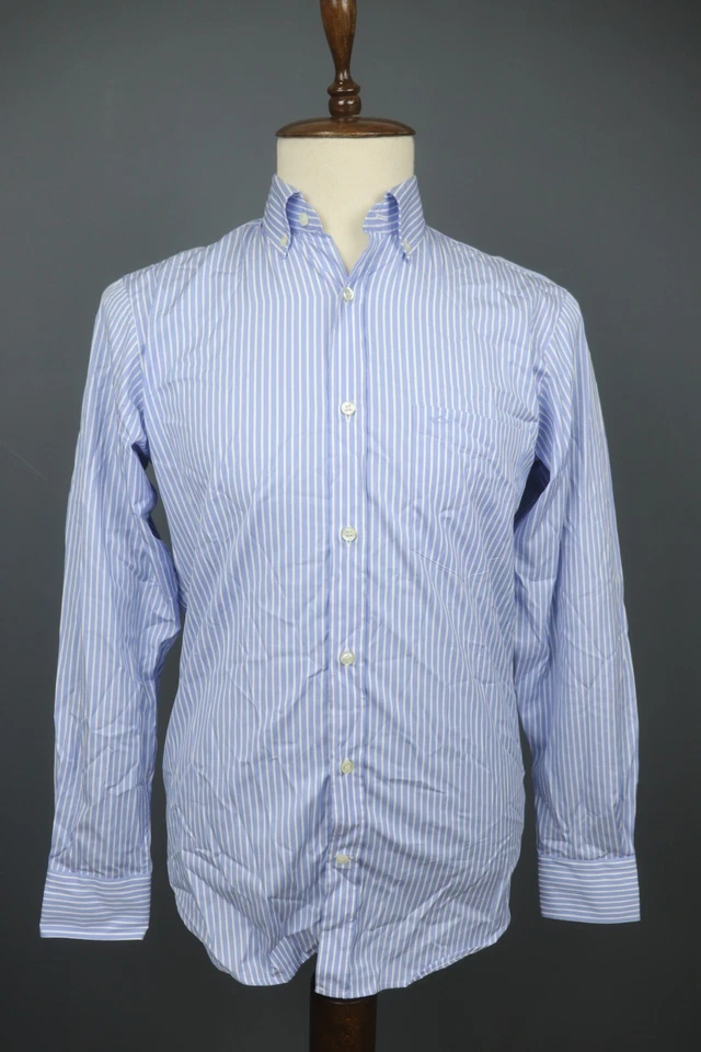 Paul & Shark 蓝色白色条纹 100% 棉领正装衬衫 M 码 — 第 1/4 张图片