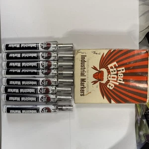 8 Vintage Red Eagle Valve Action Felt Tip Permanent Black Ink Markers USA NOS - Picture 1 of 9