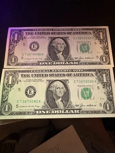 1985 One Dollar Bills Sequential Serial Numbers - Picture 1 of 2
