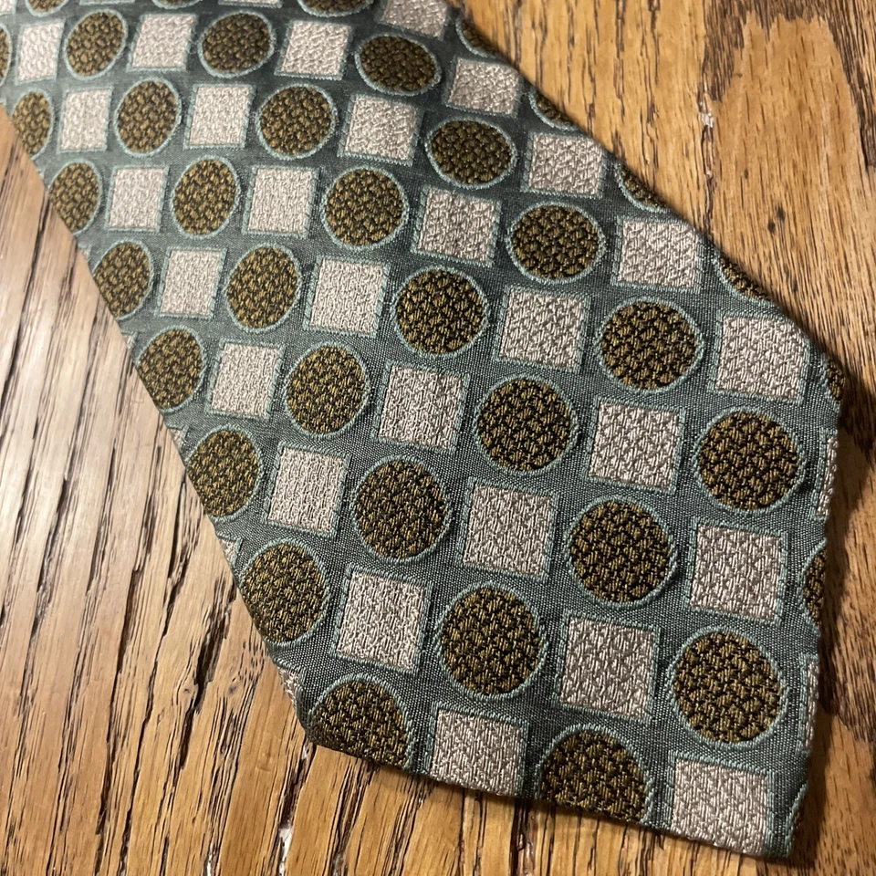 Gravata masculina vintage em excelente estado usado Tino Cosma tecido geométrico de seda feita na Itália - Imagem 1 de 4