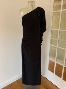 John Lewis Black Jersey One Shoulder Evening Maxi Party Dress Gown Sz 14 Cruise - Picture 1 of 3