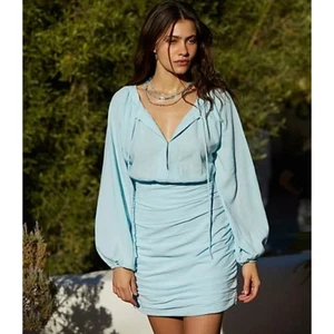 Vestido Free People The Only One Mediano Bebé Azul Acanalado Manga Larga Mediano - Imagen 1 de 14