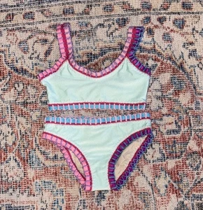 PQ Swim Little Girls Sporty Rainbow Embroidered Bikini Set SZ 8 NWT - Picture 1 of 3
