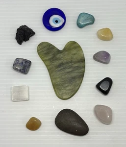 Mixed Lot of 11 Stones, Crystal, Flat Heart Shape, Tumbled Rocks - Picture 1 of 13