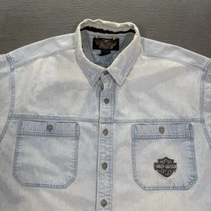 Harley Davidson Hemd Herren XXL Tall Denim Kurzarm HD Shield Logo Biker Vintage - Bild 1 von 21