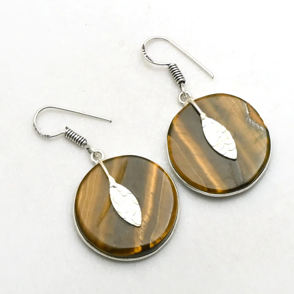 Tiger Eye Gemstone Handmade Drop Dangle Earrings Jewelry Gift 1.72" AE-89649 - Image 1 of 1