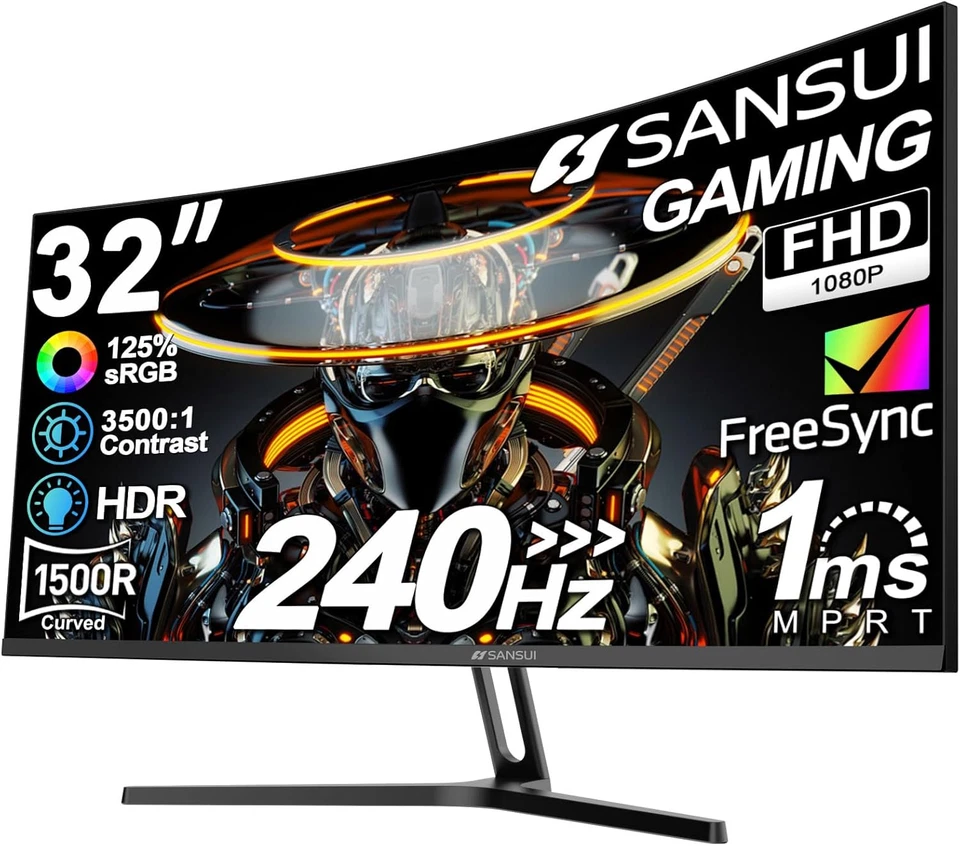 EXPRESS LUCK INDUSTRIAL(ZHONGSHAN)LIMITED SANSUI 32 Inch Curved 240Hz Gaming Monitor High Refresh Rate, FHD 1080P Gaming P