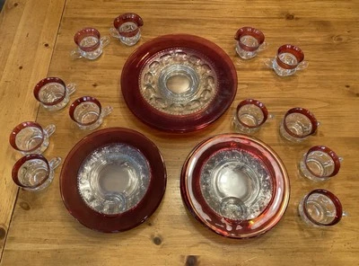 22 Piece Set Of Indiana Glass Ruby Red Flash Kings Crown (Thumbprint) Dishware - Image 1 of 4