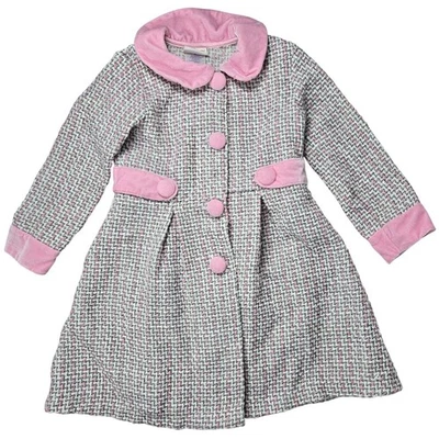 Blueberi Boulevard Girls Tweed Pink Velvet Collar Button Coat Jacket Size 5 - Image 1 of 4