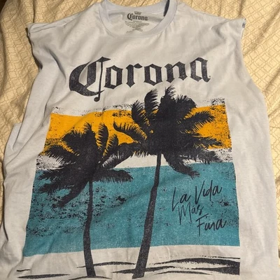Camiseta sin mangas Corona Beer Beach Palmeras Fiesta Logo Adulto Hombre Azul XL  Foto 1 de 3