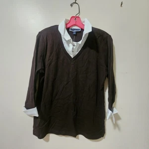 Top Suéter Karen Scott Look En Capas 100% Algodón Marrón Talla Pequeña Grande Nuevo con Etiquetas - Imagen 1 de 6