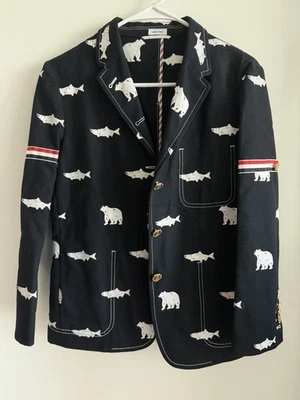 Size 42/S Authentic Rare Thom Browne Bear Salmon 2021 Embroidered Blazer Jacket - Image 1 of 4