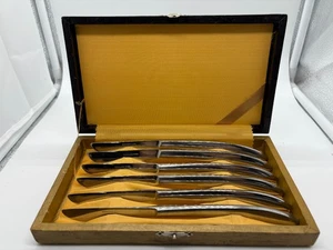 Vintage Mid Century Modern Steakmesser Set 6-teilig Edelstahl in Holzbox - Bild 1 von 9