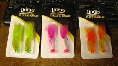 Lindy "fuzz e grub", 6 ct, nip, 1/4 oz, 3 colores, envío gratuito Foto 1 de 4