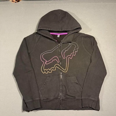 Fox Racing Women Zip Up Big Logo Graphic Hoodie Sz XL Y2K Cotton Blend - Image 1 of 4