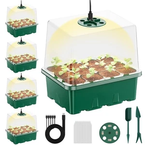 Seed Starter Tray with Grow Light, 5 Pack 60 Cells Seed Starter kit with Humi... - Picture 1 of 8