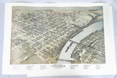 Vtg Topeka, KS Illustrated Views Of The First 33 Years Map Reproduction Posters - Image 1 of 4
