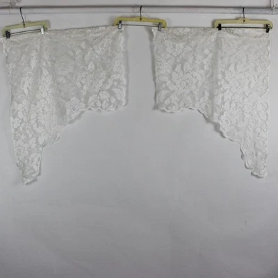 Lote de 2 cortinas cenefa de encaje transparente blanco liso a juego sin marca 19" x 37" Foto 1 de 4