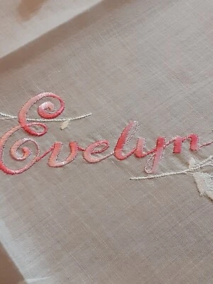 Vgt Pink & White Satin Embroidered EVELYN Hankie Handkerchief - Image 1 of 4