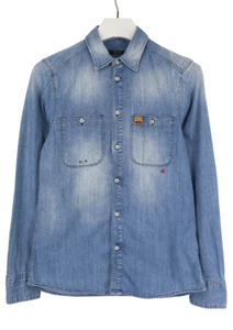 REPLAY FcBarcelona Shirt Men's SMALL Blue Faded Collab Pocket Spread Button Up - Picture 1 of 13