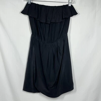 Amanda Uprichard Revolve Mini Dress XS Black Silk Ruffle Strapless Feminine Lux - Image 1 of 4