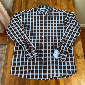 Resistol Shirt Mens Large Brown Blue Check Button Up Cowboy Western Rodeo - Picture 1 of 13
