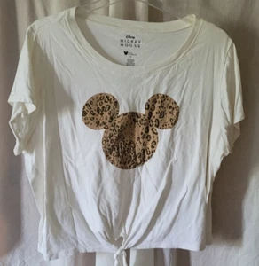 Women's Disney Mickey Mouse 3X Tie Hem White T-Shirt Pullover Animal Print - Picture 1 of 4